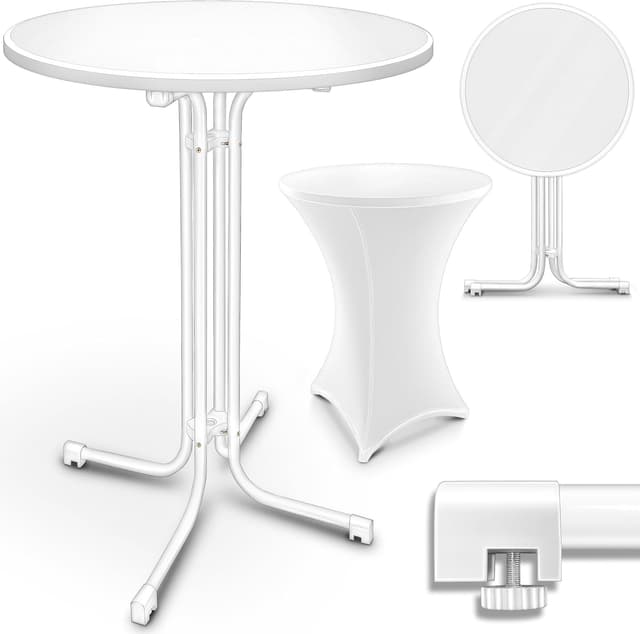 Detalle de tillvex® Gastro Stehtisch klappbar 2er-Set Ø70 cm mit Husse – runder Bistrotisch für Indoor & Outdoor