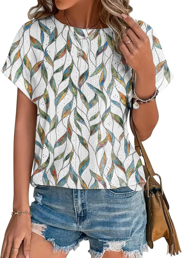 Thumbnail 6 de Cuptacc ladies eyelet embroidery top with crew neck and batwing sleeves