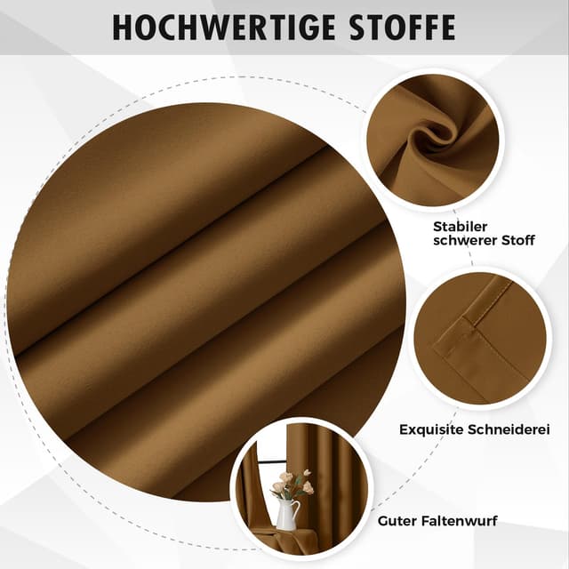 Detalle de MIULEE Verdunklungsvorhänge Braun – blickdichtes 2er-Set (H 225 cm, B 140 cm je Vorhang) mit Ösen