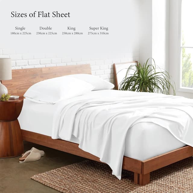 Detalle de Funky Gadgets Double Egyptian Cotton Flat Sheet (300 Thread Count) – 230 x 255cm white