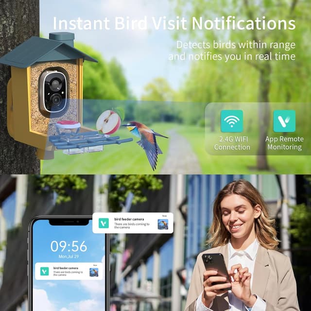Detalle de oddkont Bird Feeder with Camera 2K smart feeder
