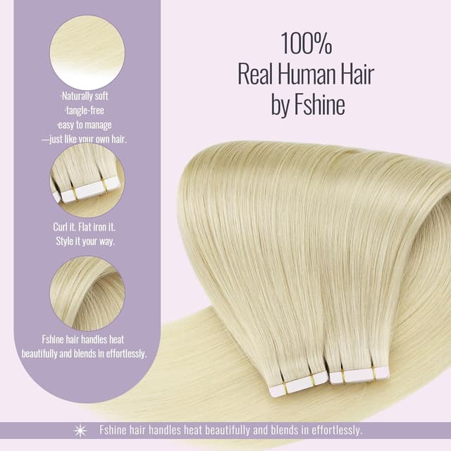Detalle 2 de Fshine Extensiones Adhesivas de Cabello Humano Rubio Platino