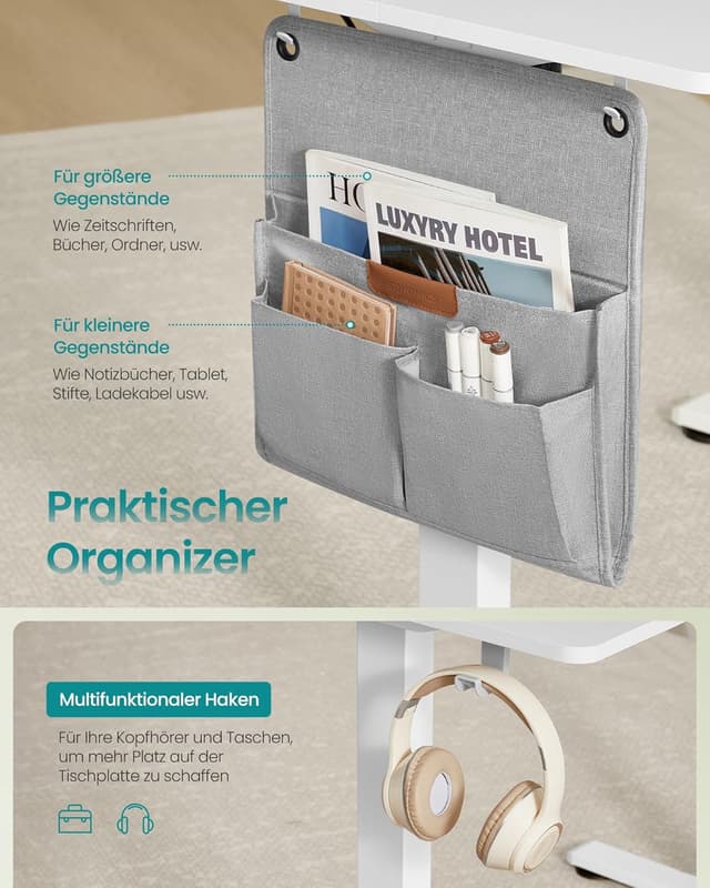 Thumbnail 5 de SONGMICS LSD130WZ01 höhenverstellbarer Schreibtisch 100×60 cm