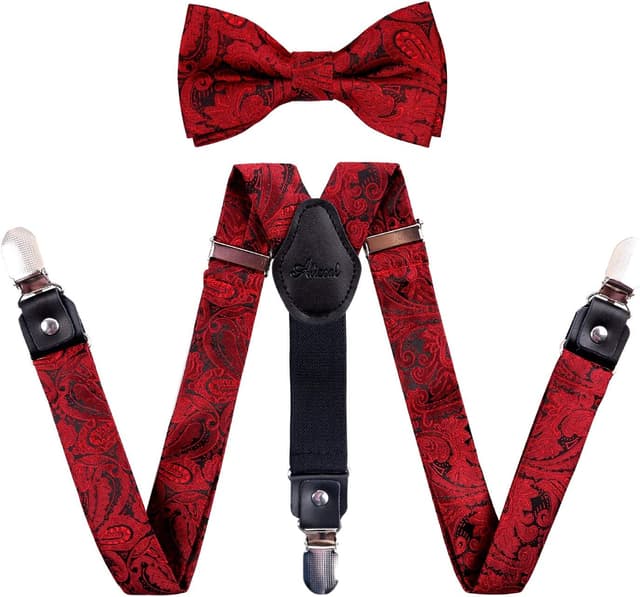 Detalle de Alizeal Boys Adjustable Floral Paisley Pre-tied Bow Tie & Y Shape 3 Clips Braces Set