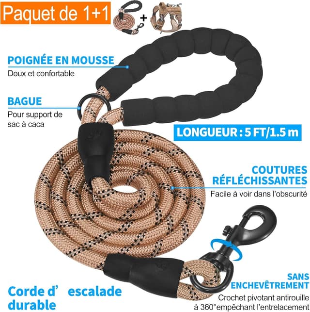 Detalle 1 de Haarpaw Harnais tactique XL pour grands chiens marron, anti-traction et réglable