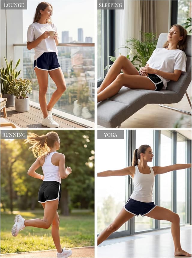 Detalle de URATOT Women’s Cotton Gym & Yoga Elastic Shorts (Pack of 2)