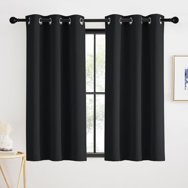 Detalle de KGORGE Scheibengardinen Schwarz blickdicht & verdunkelnd, 2er-Set mit Ösen, 90 x 90 cm