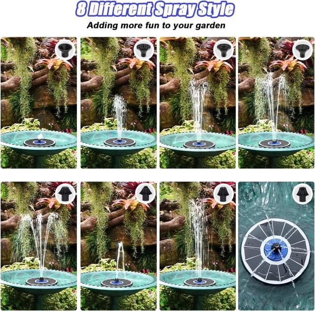 Detalle de SZMP Solar Fountain Upgrade 3.5W Solar Bird Bath Fountain with 7-in-1 Nozzles