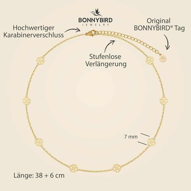 Detalle de BONNYBIRD Wasserfeste Edelstahl-Halskette „BonnyBliss“ in Silber, Gold & Roségold – 38 bis 44 cm