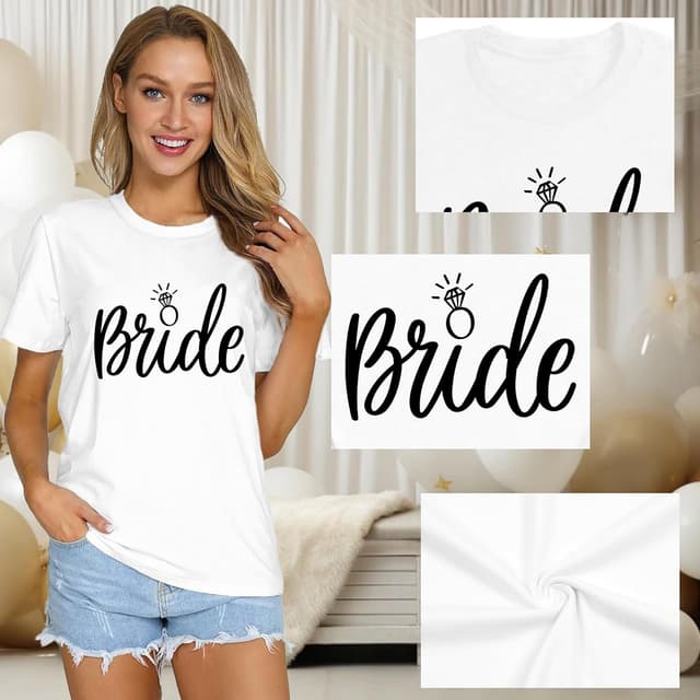 Detalle de Qskall hen party T-shirt: Bride to Be “Bride Squad” crew neck top
