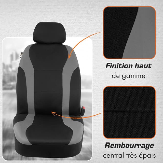 Detalle de upgrade4cars housses de sièges auto avant universelles noir et gris (lot de 4)