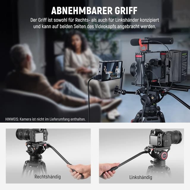 Detalle 2 de NEEWER TP74 Videostativ (74") mit Fluidkopf, Dämpfungsregelung und QR-Platte – Heavy-Duty für DSLR & Camcorder
