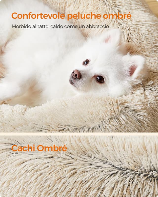 Detalle de Feandrea Cuccia per cani a ciambella interna sfoderabile e lavabile, diametro 50 cm – Cachi Ombré PGW037S01