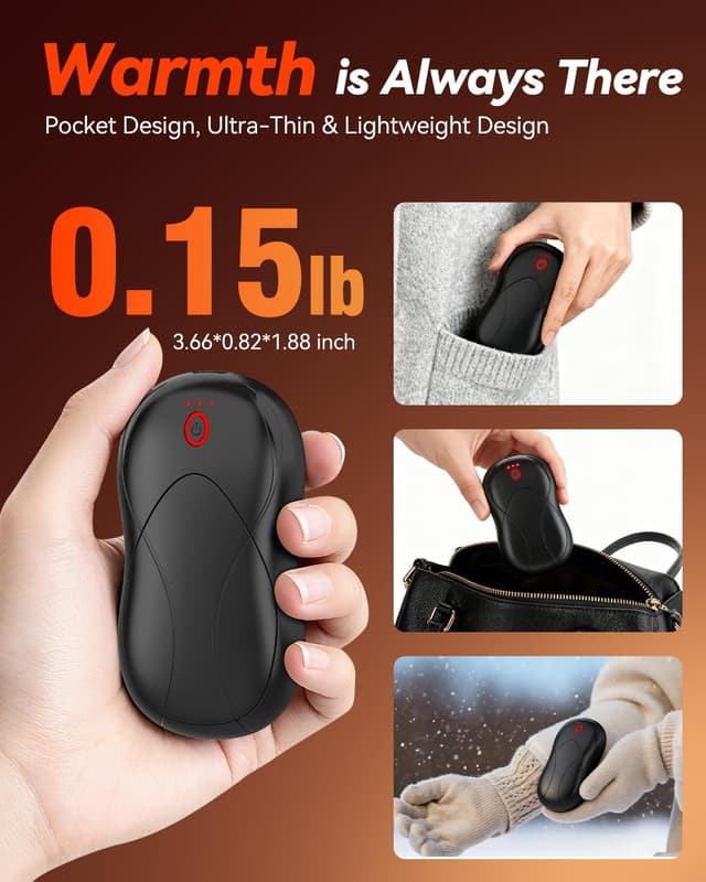 Detalle 2 de PHEJIE Rechargeable Hand Warmers 2 Pack 6000mAh (3 heating modes) – USB rechargeable pocket warmers