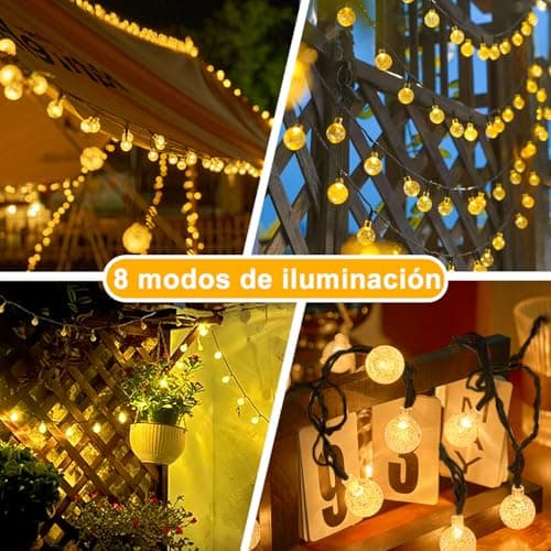 Detalle 2 de Guirnaldas luces exterior solar taiyongkang 30 LED 8 m con bolas de cristal y 8 modos (IP65, blanco cálido)