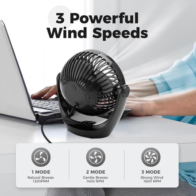 Detalle 2 de OCOOPA USB Desk Fan 360° rotatable, adjustable speed 🌀