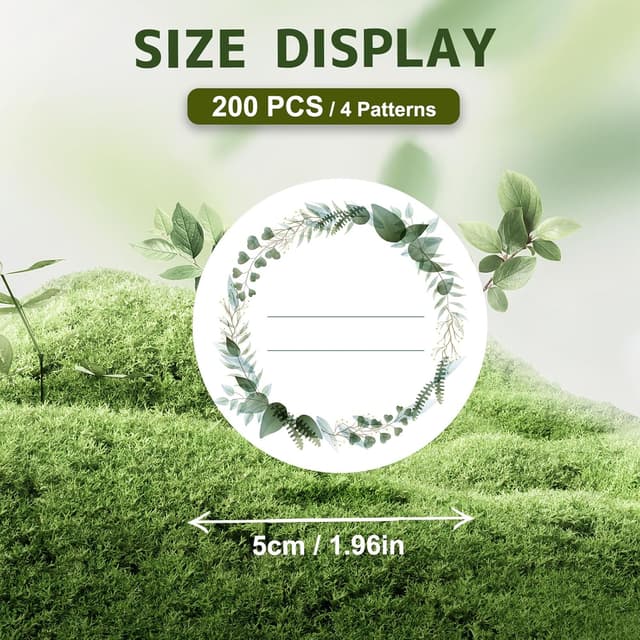 Detalle de AiQInu selbstklebende Etiketten (200 Stück, 5 cm rund) zum Beschriften mit 4 Blumendesigns