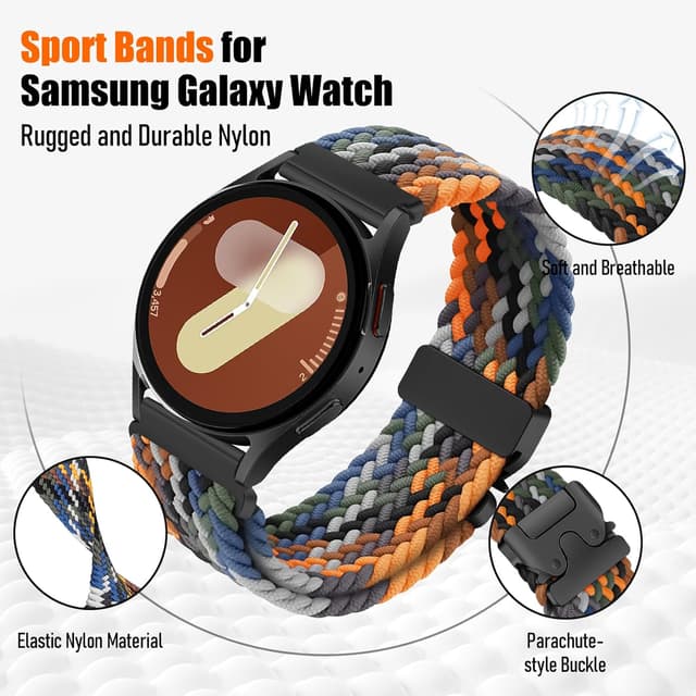 Detalle de 3 Pack 20mm Elastic Braided Strap for Samsung Galaxy Watch 7/6/5/4 & Garmin Vivoactive/Forerunner