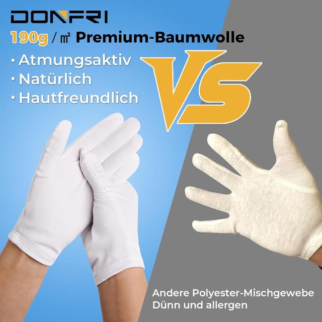 Detalle 2 de Donfri Baumwollhandschuhe 2 Paar für Neurodermitis