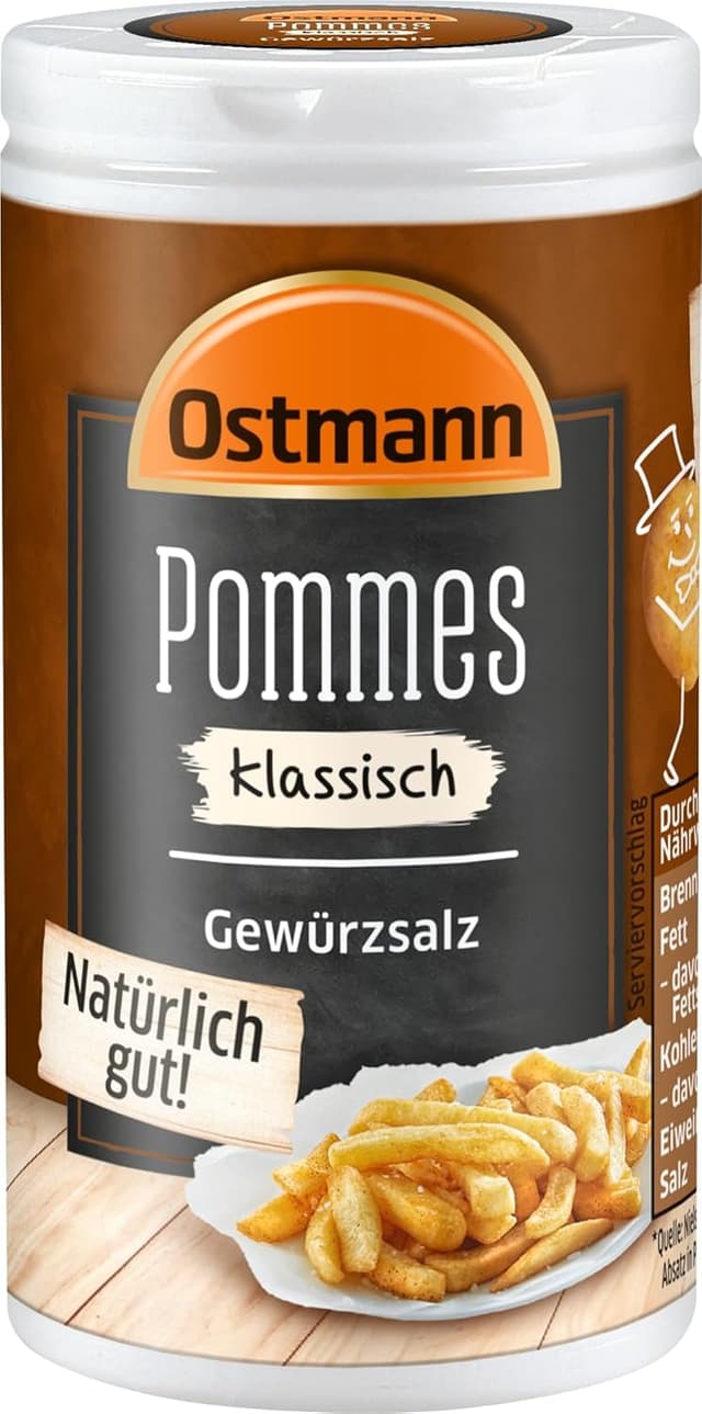Detalle de Ostmann Gewürze Pommes Gewürzsalz klassisch – Pommesgewürz mit Salz, vegan, 4 x 70 g