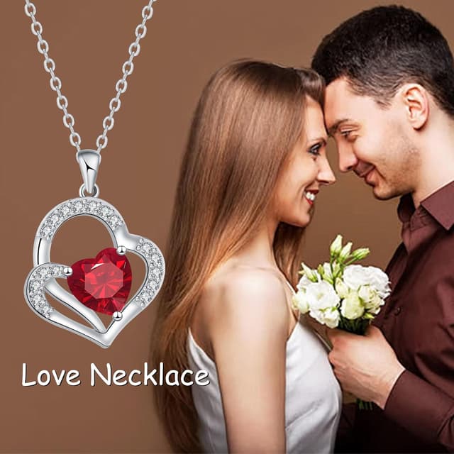 Detalle de J.MOULING Damen Halskette aus 925 Sterling Silber mit Doppelherz-Anhänger und 3A Zirkonia