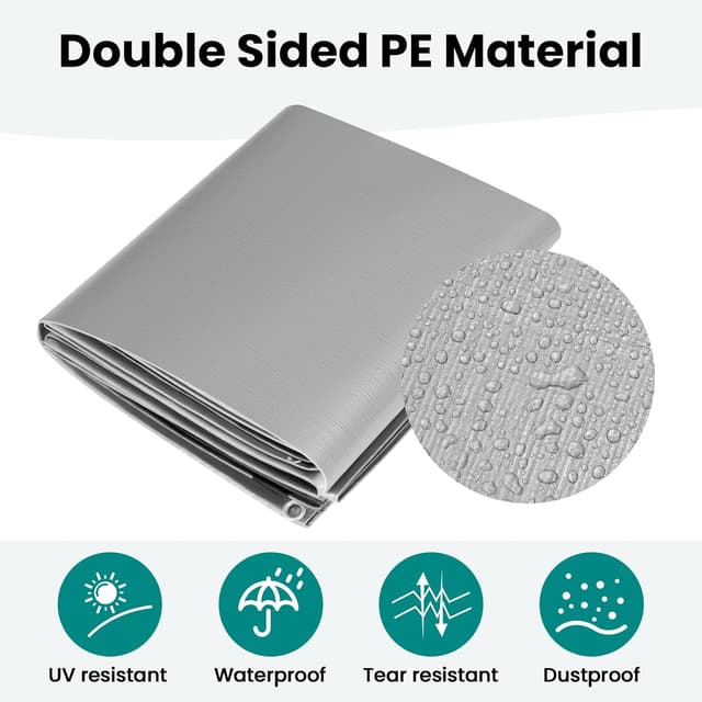 Detalle 2 de WOLTU Telone occhiellato idrorepellente 1,5x2 m in PE 280 g/m² (grigio+nero)