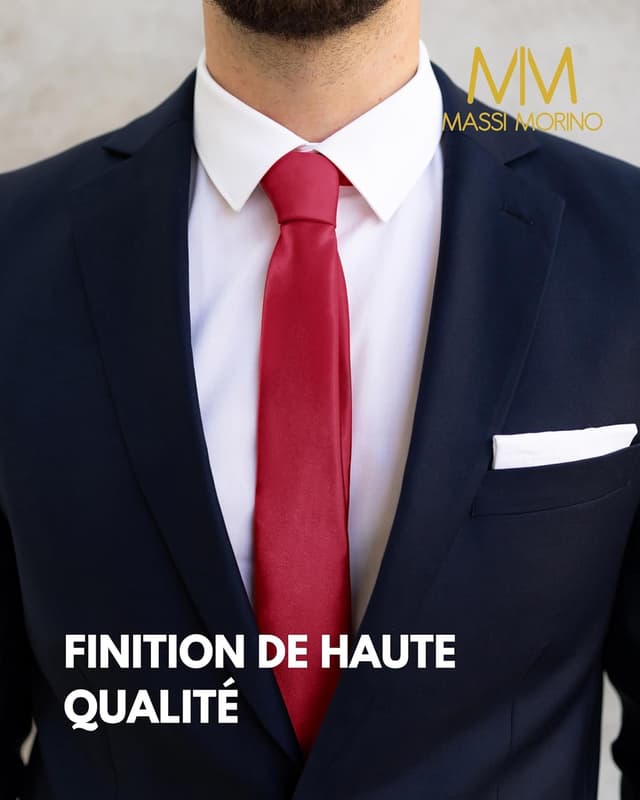 Detalle de Massi Morino cravate étroite homme 6 cm (I Slim Fit) – nœud Windsor guidé et couleurs unies