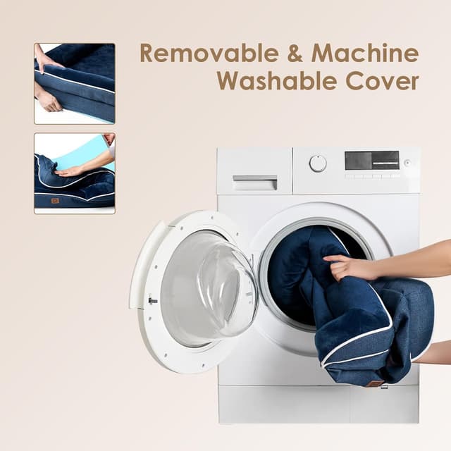 Detalle 2 de EHEYCIGA orthopädisches Hundebett XXL 132 x 104 cm mit Memory Foam und hohem Rand, marineblau