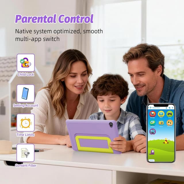 Detalle de Laptok Android 15 Kids Tablet (10 inch) with Parental Control, Face ID, WiFi 6, Purple