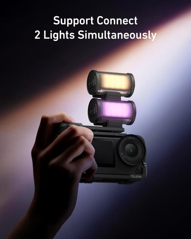 Detalle de TELESIN Aluminium Alloy Grip Kit for DJI Osmo Action 6 with Protective Cage & Magnetic RGB Video Light