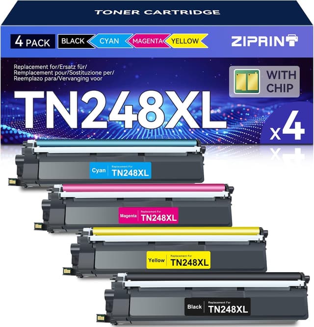 Detalle de ZIPRINT TN248XL TN248 kompatibler Toner für Brother MFC-L3760CDW & DCP-/HL-Modelle (TN-248 CMYK/TN-248 BK)