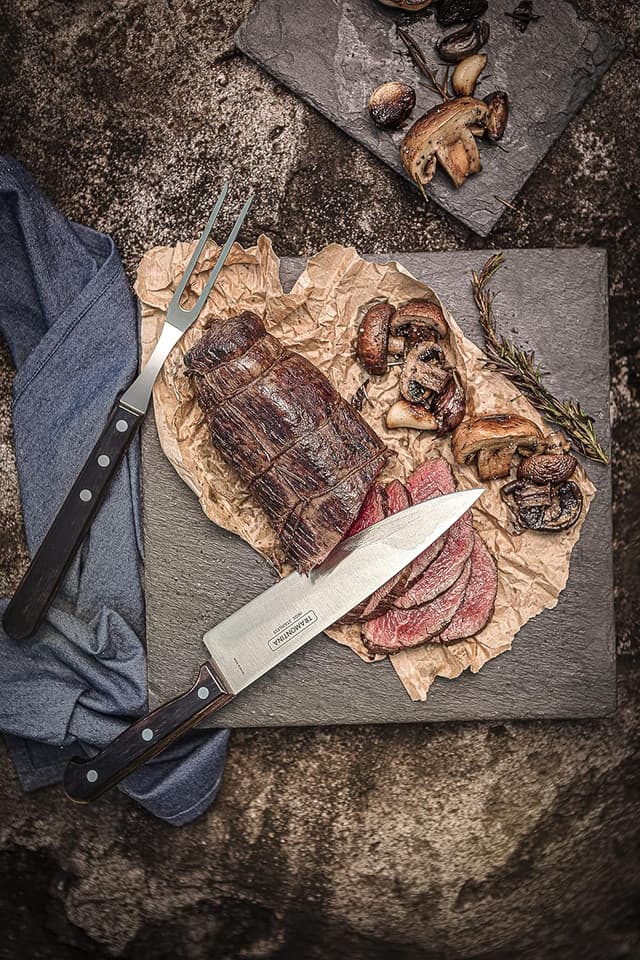 Detalle de Tramontina 29899/267 Barbecue Ensemble Clair – Noir (3 pièces) : couteaux avec lames en acier inoxydable