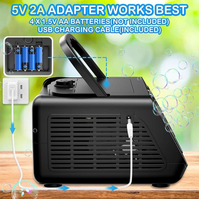 Detalle 2 de Macchina bolle di sapone bambini automatica con 26 bacchette rotanti – spara bolle automatico (nero)