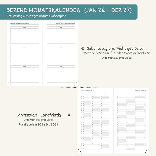 Detalle 2 de BEZEND Monats-Taschenkalender 2026/27 A6
