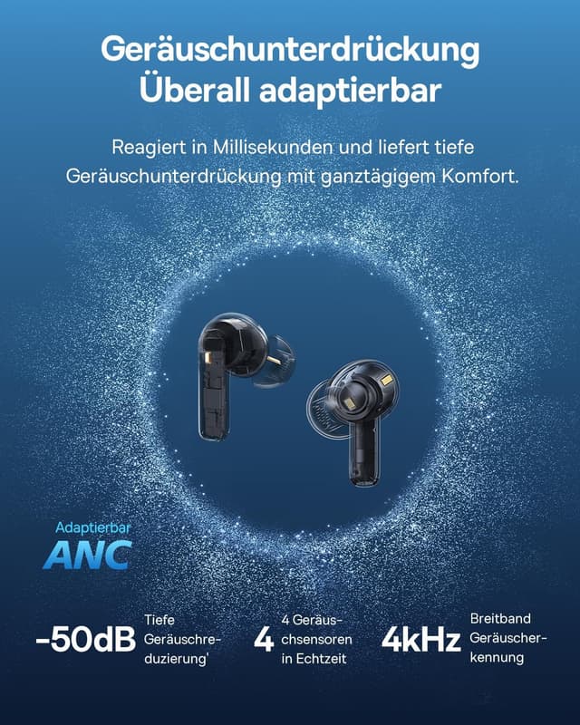 Detalle de Baseus EP10 Pro In-Ear Bluetooth-Kopfhörer mit ANC (bis -50 dB), LDAC & 6-Mikrofon-KI