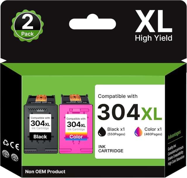 Detalle de RUDGUZ 304 XL / 304XL Multipack kompatible Patronen für HP 304 – 2er-Set (Schwarz & Farbe)