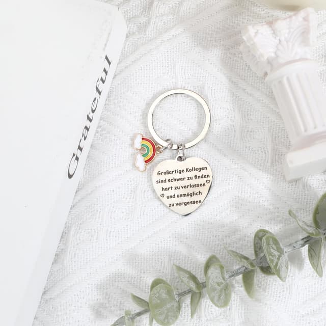 Detalle de Schlüsselanhänger Abschiedsgeschenk für Kollegen mit Regenbogen-Anhänger und Herz-Zitat