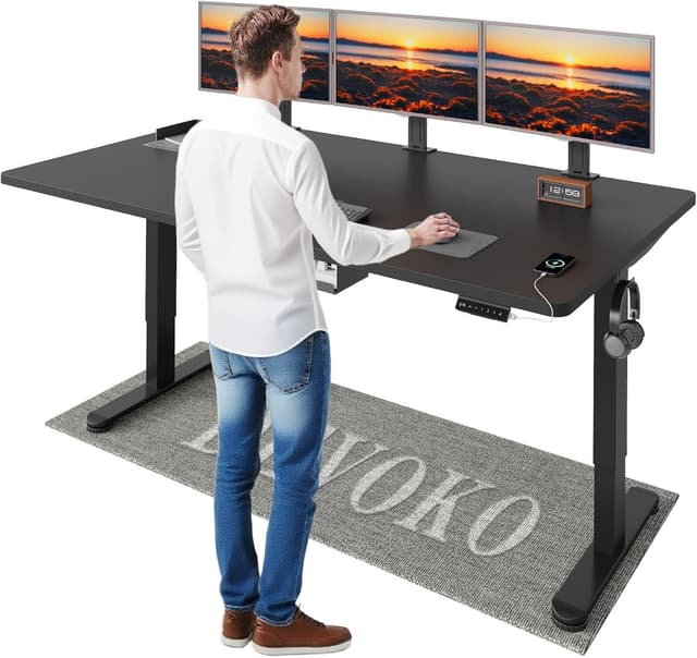 Detalle de Devoko höhenverstellbarer Schreibtisch mit 2 Motoren, 180x80 cm, 25 mm Platte (Mobiler E-Schreibtisch) – Schwarz