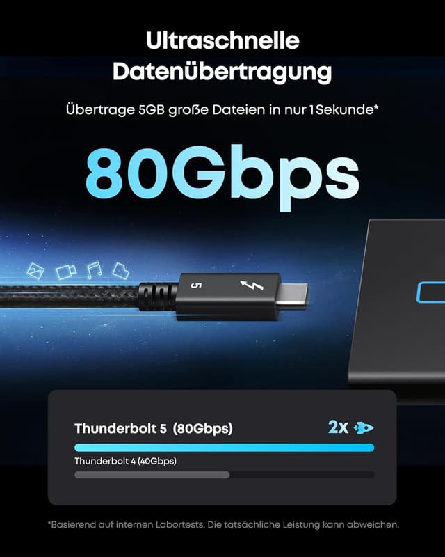 Detalle de Anker Prime Thunderbolt 5 Kabel 100 cm – 240W, 80Gbps