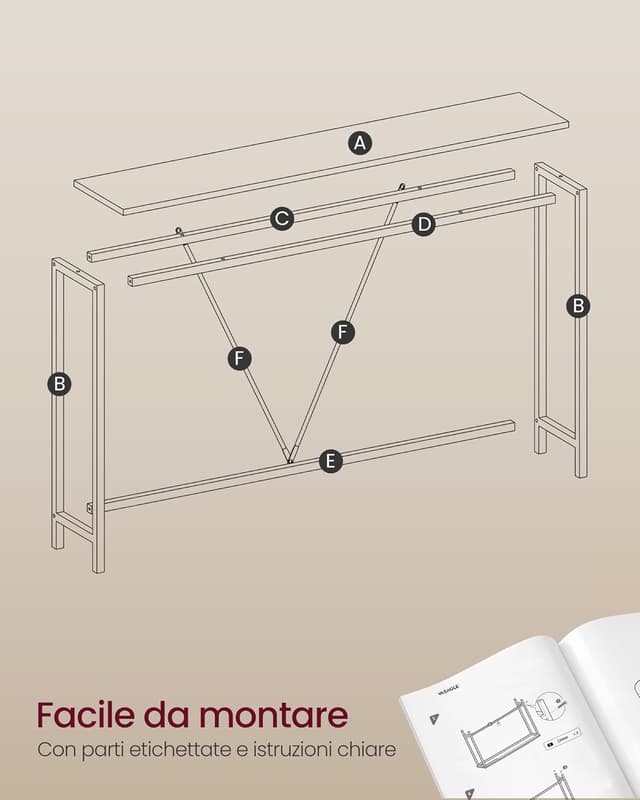 Detalle 2 de VASAGLE LNT020B04 tavolo consolle stretto grigio antracite e nero, per ingresso e dietro al divano