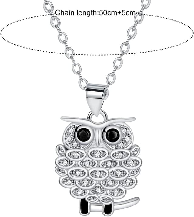 Detalle 2 de Yinsen Damen Halskette mit Eulen-Anhänger aus 925 Sterling Silber – Nickelfrei, hypoallergen