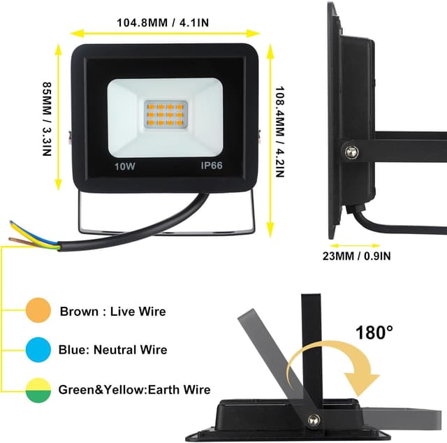 Detalle 2 de Fynokst 2 faretto LED da esterno 10W IP66 6000K 1080lm, sovraluce per giardino, garage e campo sportivo