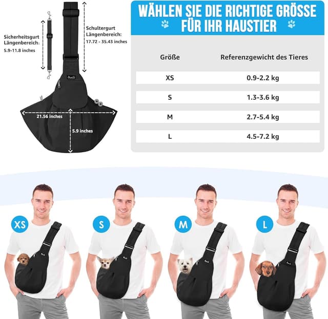 Thumbnail 6 de SlowTon Hundetragetasche als Sling Carrier mit gepolstertem, verstellbarem Schultergurt – wasserdicht, mit Fronttasche