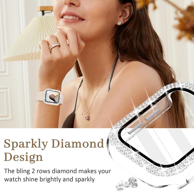 Detalle de Newlibery Bling Watch Case with HD Screen Protector for Apple Watch 40mm (Series 6/5/4/SE/SE2/SE3) — Clear