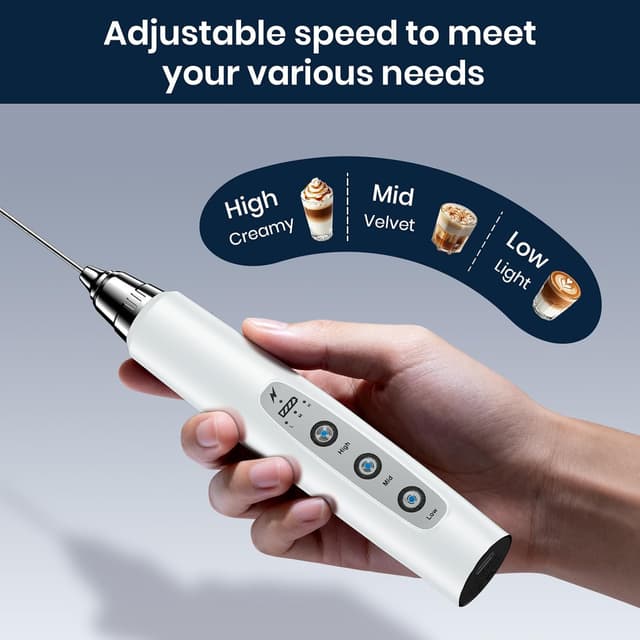 Thumbnail 3 de Sakgos Milk Frother with Stand (Rechargeable Handheld, 3 Stainless Whisks, 3 Speeds)