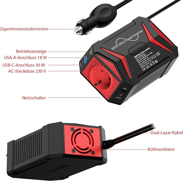 Detalle de BESTEK 300W Wechselrichter 300 W Inverter