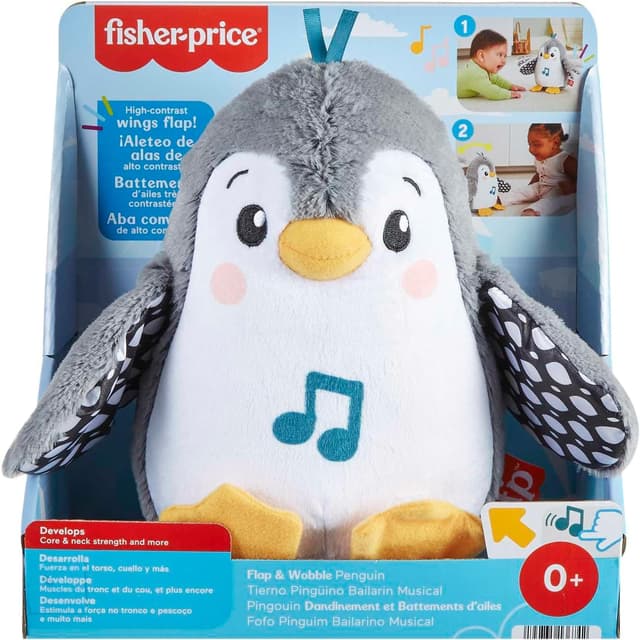 Detalle 2 de Fisher-Price Baby Tummy Time Toy Flap & Wobble Penguin (HNC10) plush with music & motion