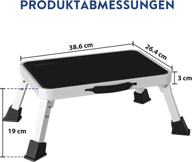 Detalle de BONTEC Klapptritt: rutschfester Tritthocker bis 150 kg, weiß, zusammenklappbar