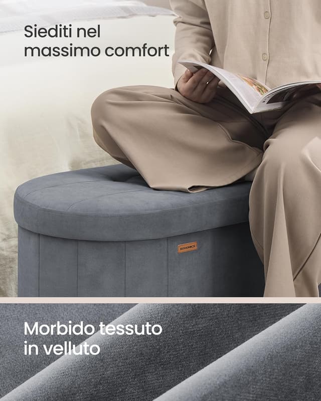 Thumbnail 6 de Songmics Cassapanca 110 L in velluto grigio