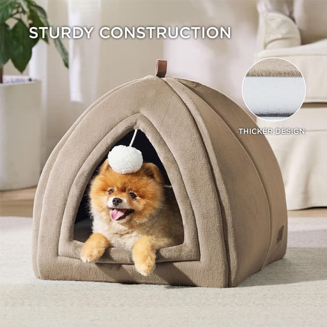 Detalle de Bedsure Katzenhöhle große Katzen Kamel – faltbares Katzenzelt mit waschbaren Kissen, 44×44×44 cm